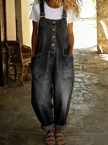 Theodora - Women's Denim Dungarees Jumpsuit - photo 2