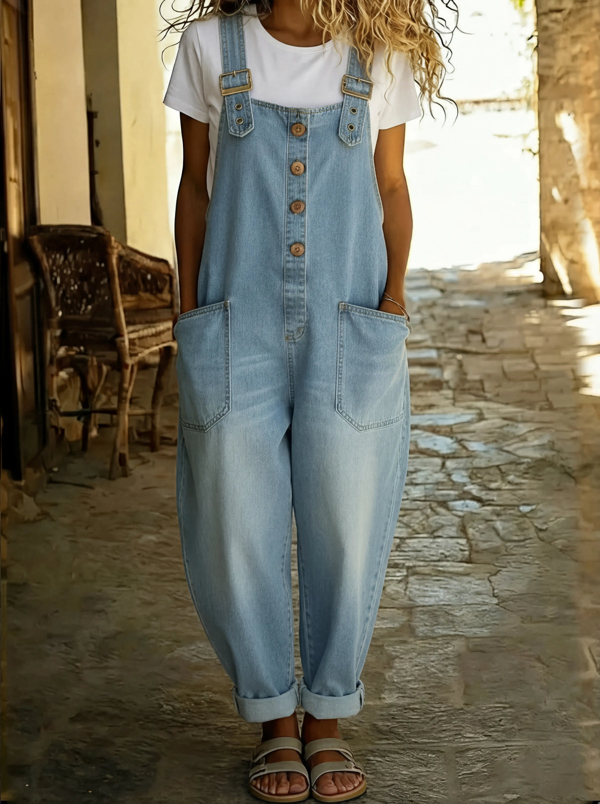 Theodora - Women's Denim Dungarees Jumpsuit - photo 3