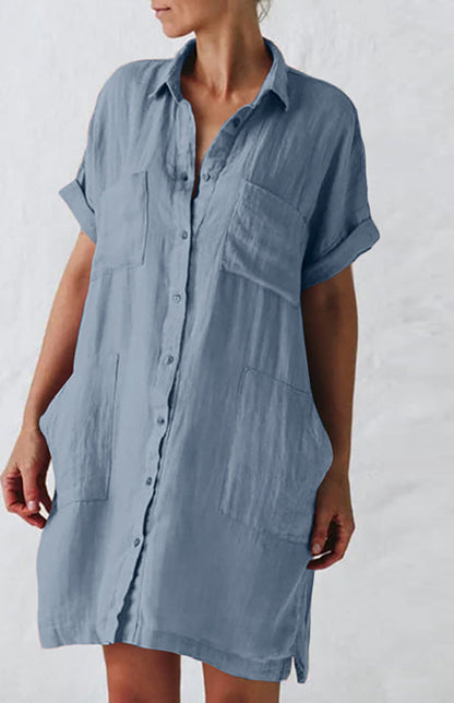 Jillian - Women's Button-Down Shirt Dress with Lapel Collar and Pockets (Plus Size Available) - photo 3