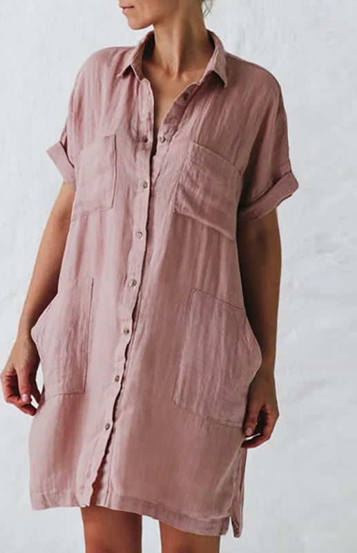 Jillian - Women's Button-Down Shirt Dress with Lapel Collar and Pockets (Plus Size Available) - photo 1