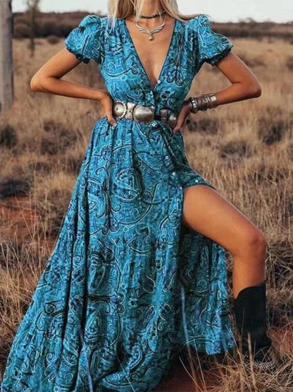 Coraline - Women's Bohemian Maxi Dress with Paisley Print and V-Neck - photo 5