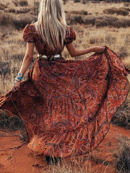 Coraline - Women's Bohemian Maxi Dress with Paisley Print and V-Neck - photo 3