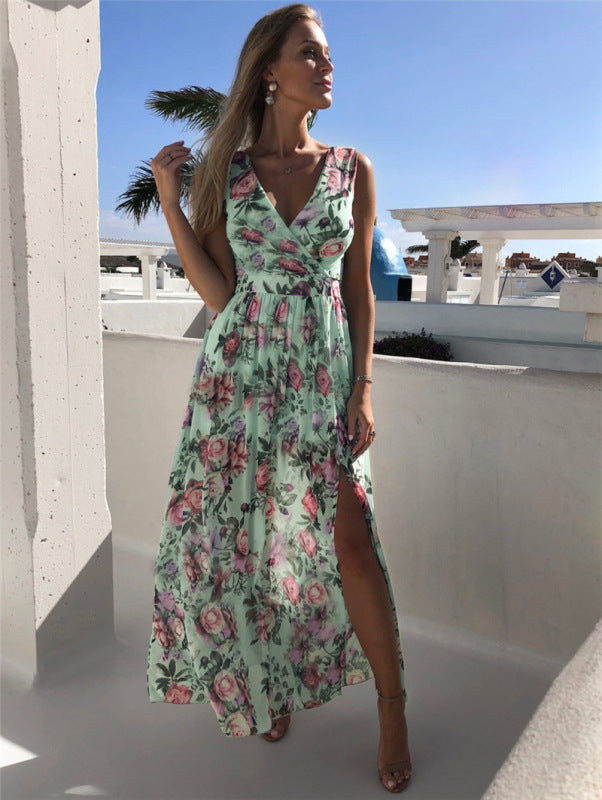 Greta - Women's Floral Print Maxi Dress with High Slit and Sleeveless Design - photo 10