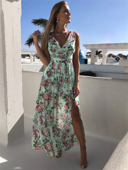 Greta - Women's Floral Print Maxi Dress with High Slit and Sleeveless Design - photo 10