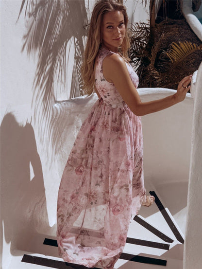 Greta - Women's Floral Print Maxi Dress with High Slit and Sleeveless Design - photo 2