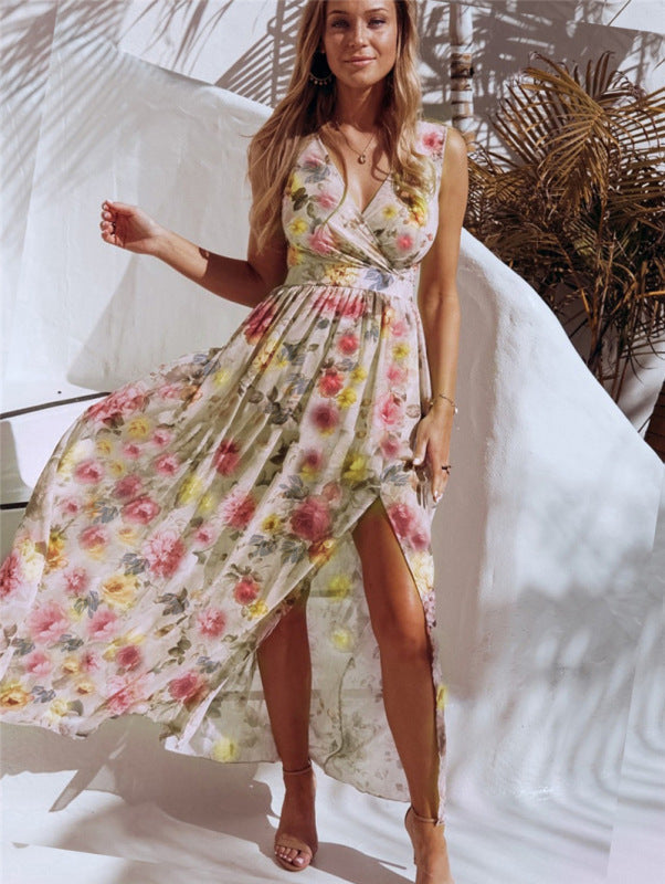 Greta - Women's Floral Print Maxi Dress with High Slit and Sleeveless Design - photo 5