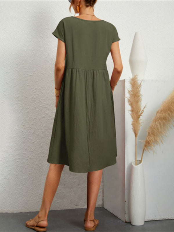 Celia - Women's Solid Print A-Line Dress with Round Neck and Short Sleeves - photo 6