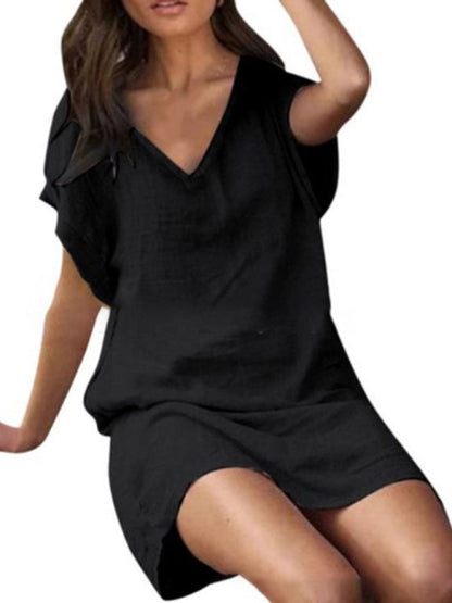 Nellie - Women's V-Neck Dress with Short Sleeves and Loose Fit (Plus Size Available) - photo 4