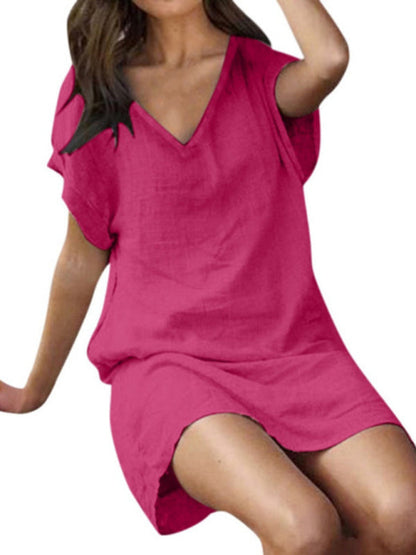 Nellie - Women's V-Neck Dress with Short Sleeves and Loose Fit (Plus Size Available) - photo 2