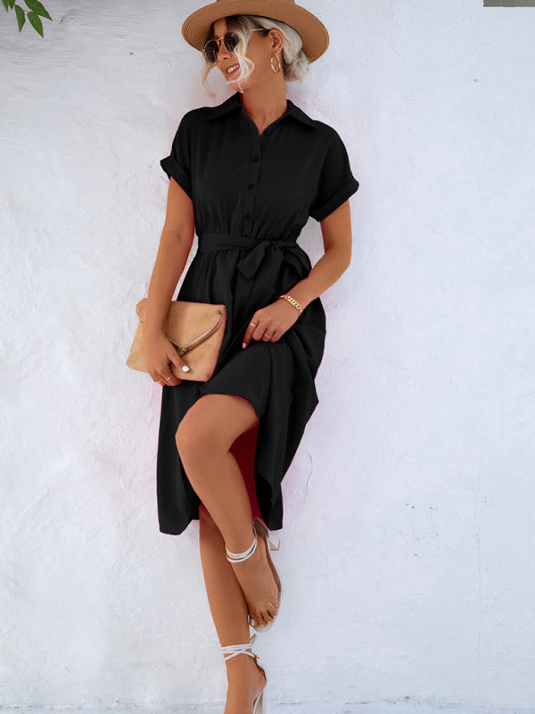 Dakota - Women's Button-Up Shirt Dress with Waist Tie and Collared Neckline - photo 4