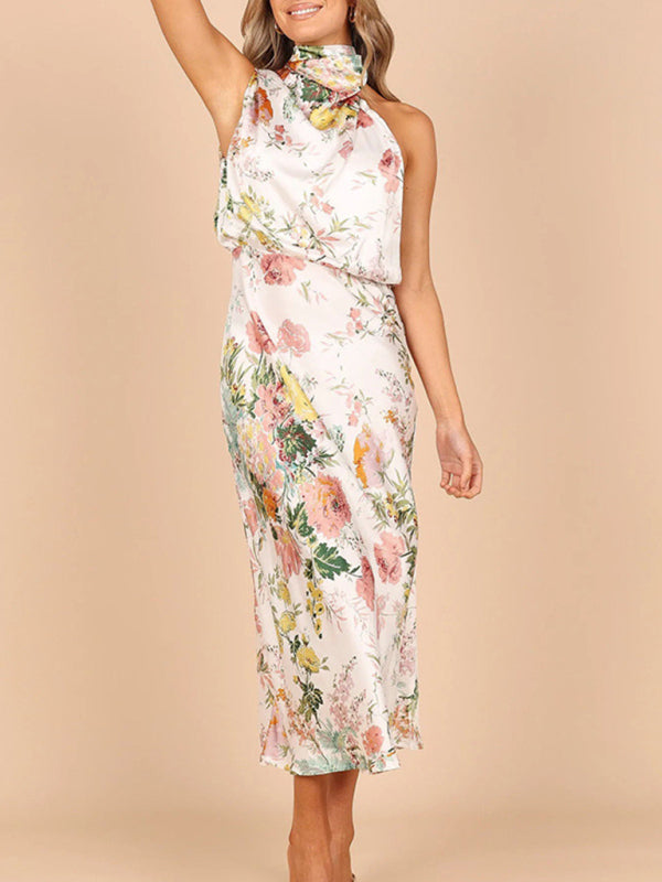 Pauline - Women's Halter Neck Midi Dress with Floral Print - photo 4