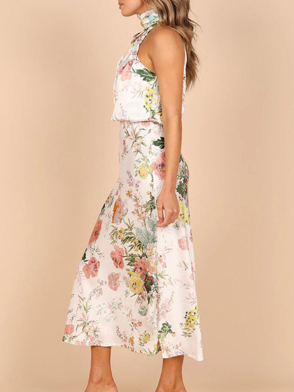 Pauline - Women's Halter Neck Midi Dress with Floral Print - photo 3