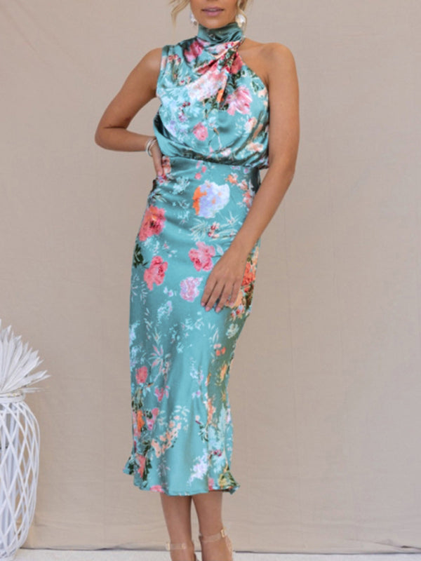 Pauline - Women's Halter Neck Midi Dress with Floral Print - photo 9