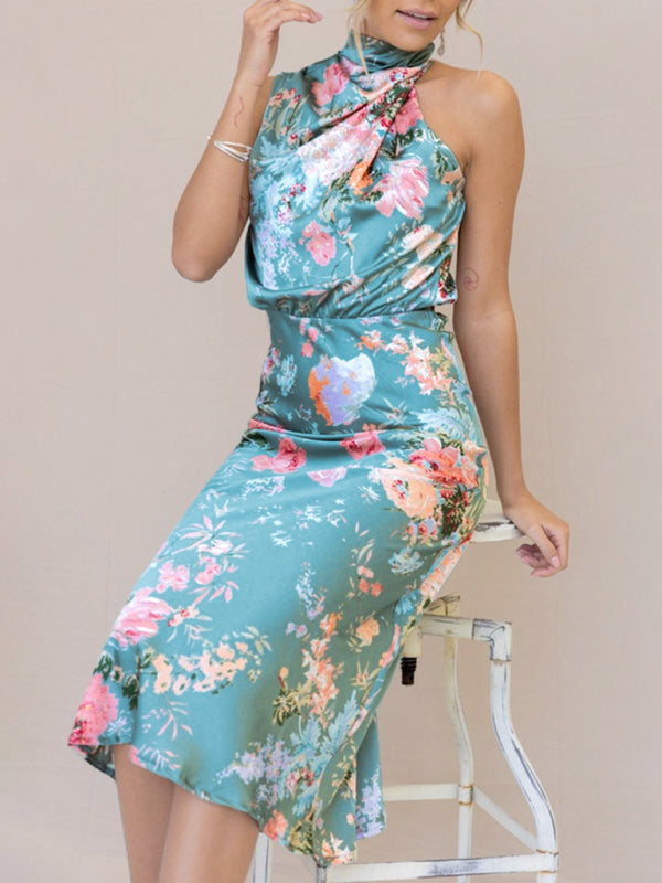 Pauline - Women's Halter Neck Midi Dress with Floral Print - photo 10
