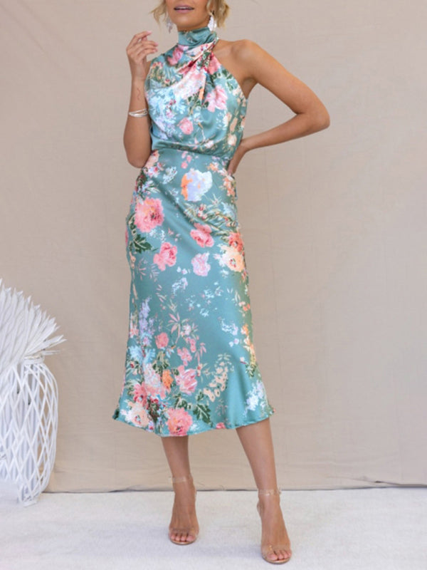 Pauline - Women's Halter Neck Midi Dress with Floral Print - photo 8