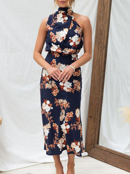 Pauline - Women's Halter Neck Midi Dress with Floral Print - photo 14