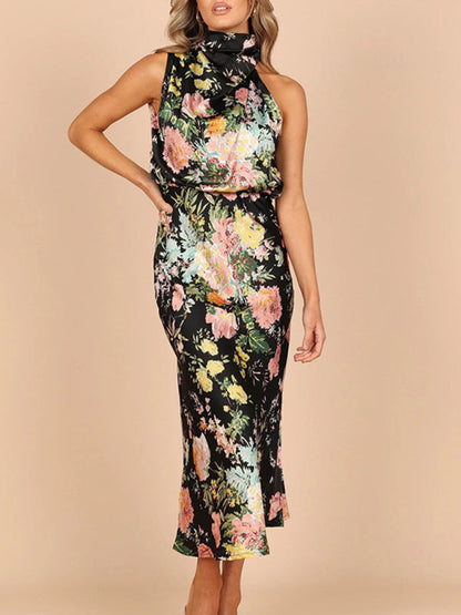 Pauline - Women's Halter Neck Midi Dress with Floral Print - photo 11