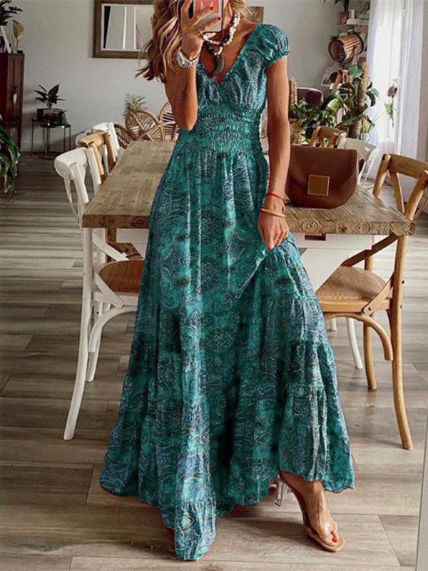 Kiara - Women's Bohemian Maxi Dress with Paisley Print and Smocked Waist - photo 9