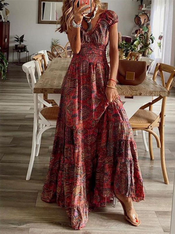 Kiara - Women's Bohemian Maxi Dress with Paisley Print and Smocked Waist - photo 3