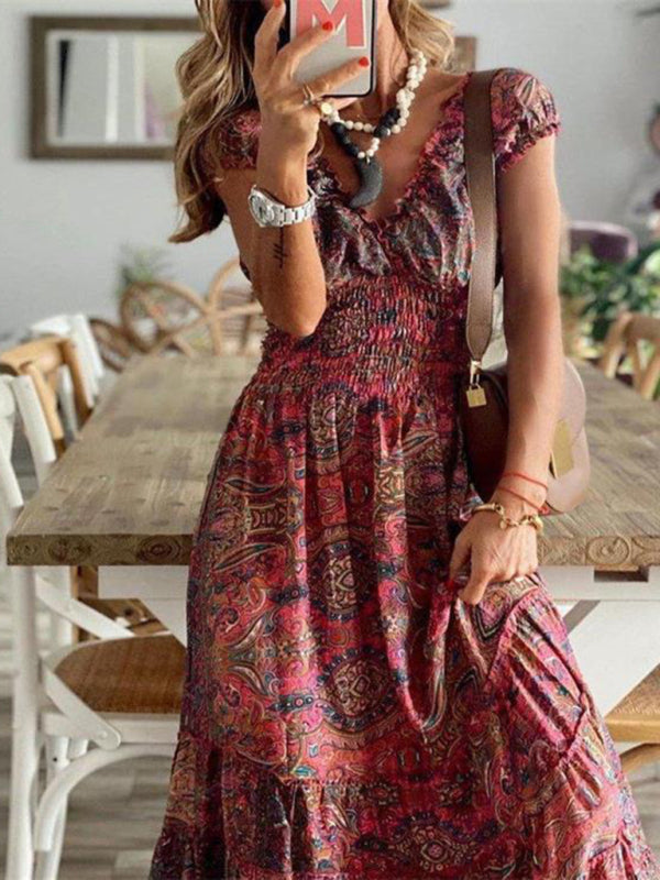 Kiara - Women's Bohemian Maxi Dress with Paisley Print and Smocked Waist - photo 2