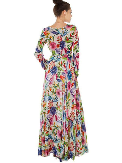 Carmen - Women's Tropical Leaf Print Maxi Dress with Lantern Sleeves - photo 9