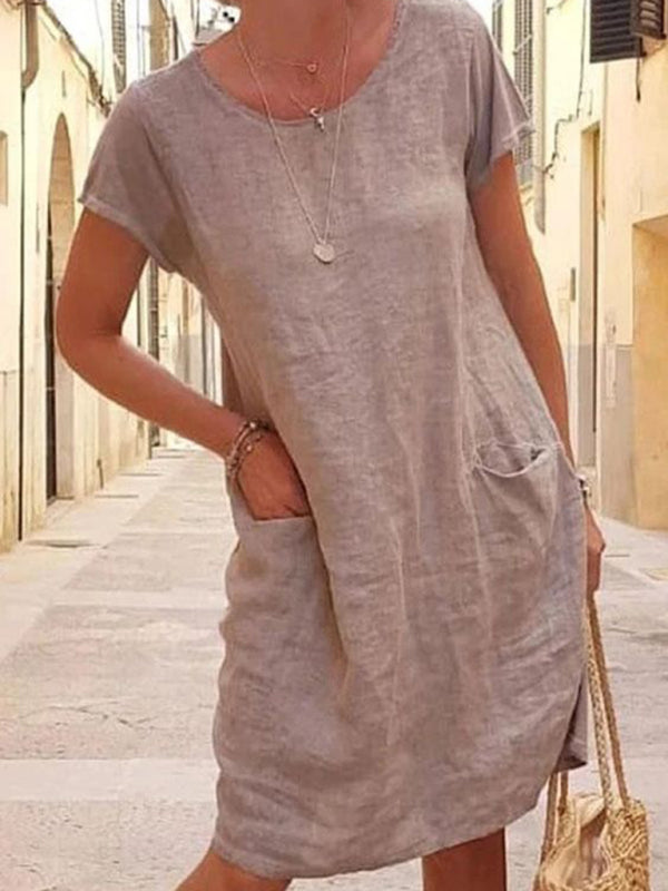 Livia - Women's Loose Fit Linen-Feel Dress with Pockets - photo 1