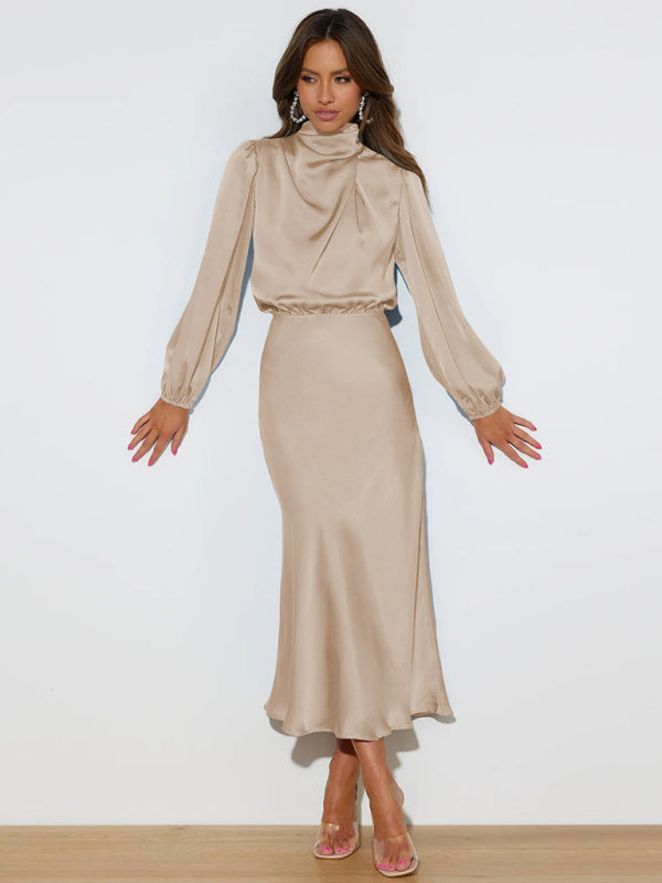 Jocelyn - Women's High Neck Maxi Dress with Long Sleeves - photo 3