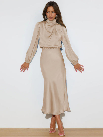 Jocelyn - Women's High Neck Maxi Dress with Long Sleeves - photo 3