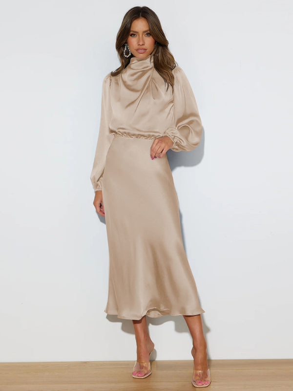 Jocelyn - Women's High Neck Maxi Dress with Long Sleeves - photo 4
