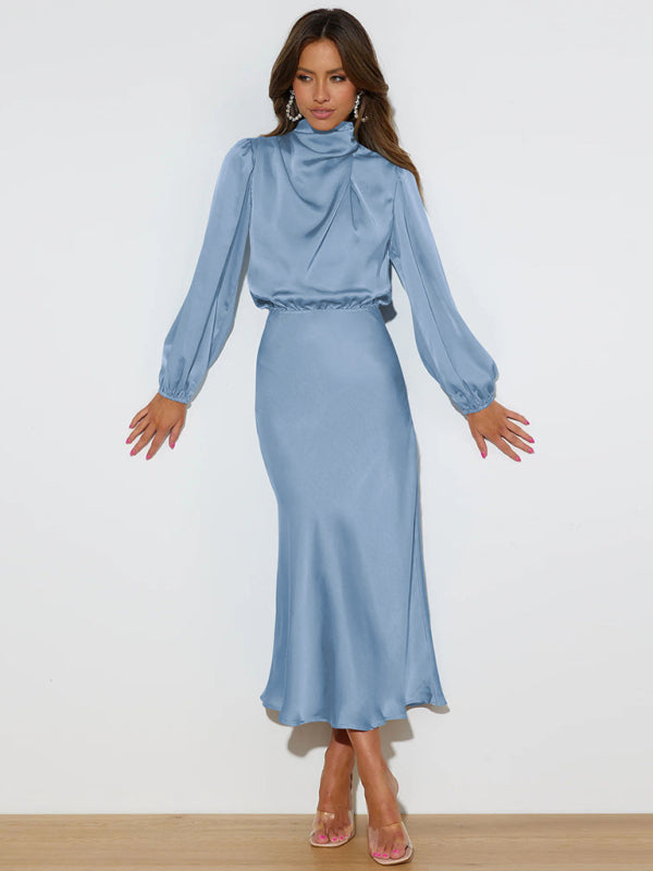 Jocelyn - Women's High Neck Maxi Dress with Long Sleeves - photo 7