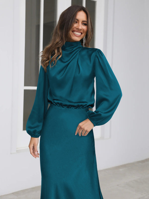 Jocelyn - Women's High Neck Maxi Dress with Long Sleeves - photo 13
