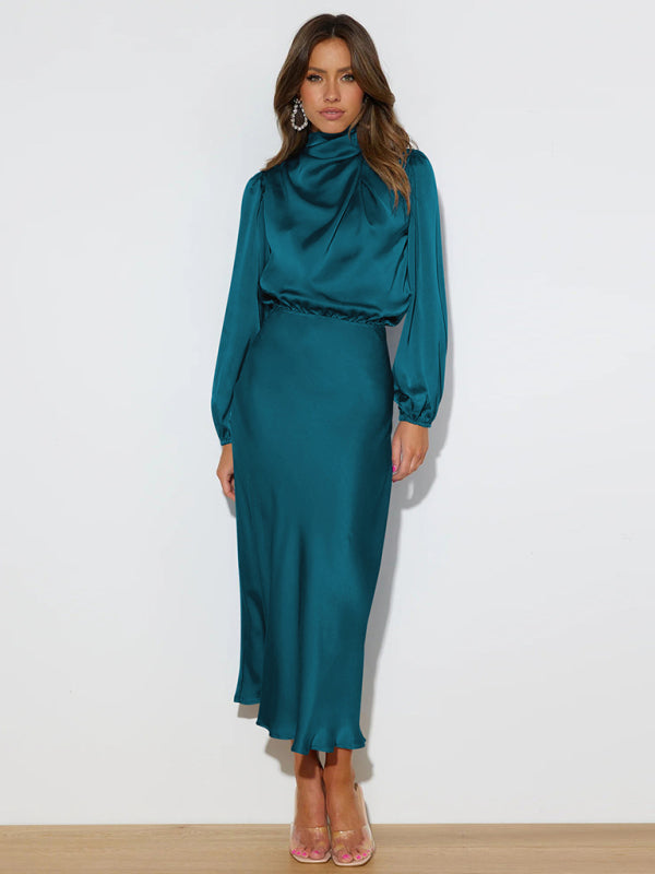 Jocelyn - Women's High Neck Maxi Dress with Long Sleeves - photo 9