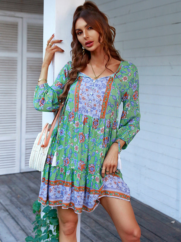 Maya - Women's Bohemian Floral Print Dress with V-Neck and Tiered Skirt - photo 13