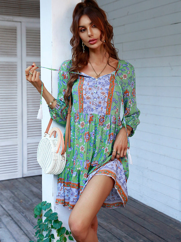 Maya - Women's Bohemian Floral Print Dress with V-Neck and Tiered Skirt - photo 12