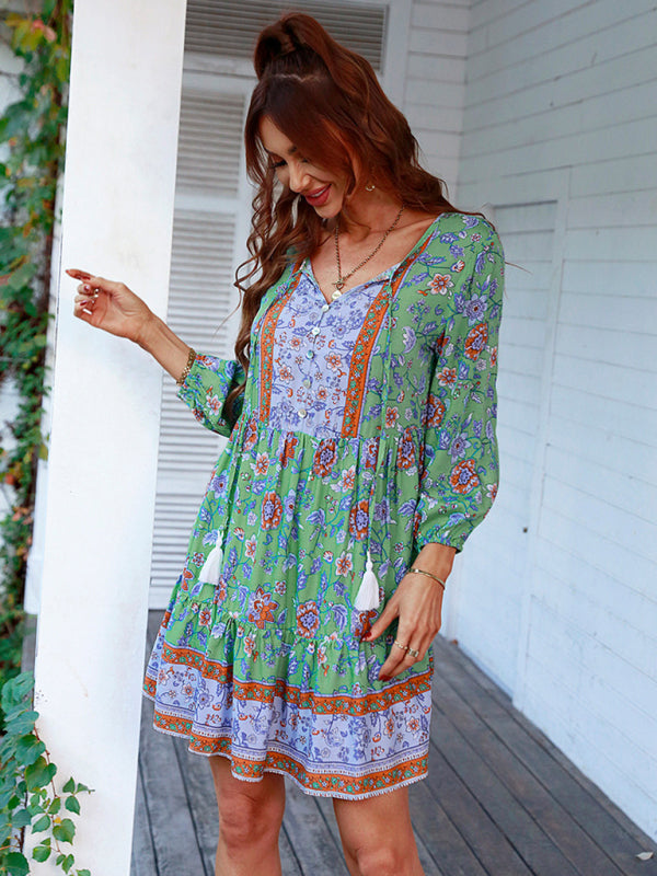 Maya - Women's Bohemian Floral Print Dress with V-Neck and Tiered Skirt - photo 14