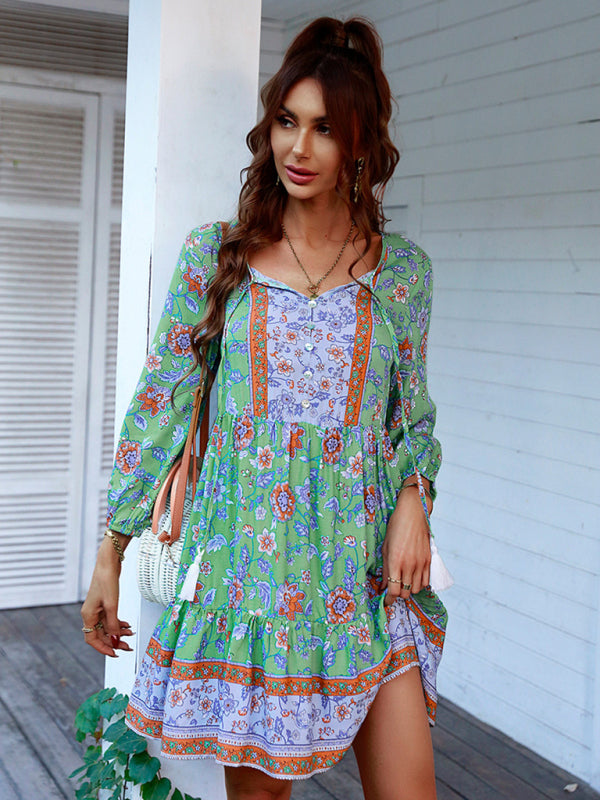 Maya - Women's Bohemian Floral Print Dress with V-Neck and Tiered Skirt - photo 15
