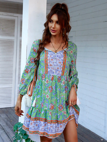 Maya - Women's Bohemian Floral Print Dress with V-Neck and Tiered Skirt - photo 15
