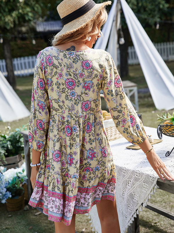 Maya - Women's Bohemian Floral Print Dress with V-Neck and Tiered Skirt - photo 9