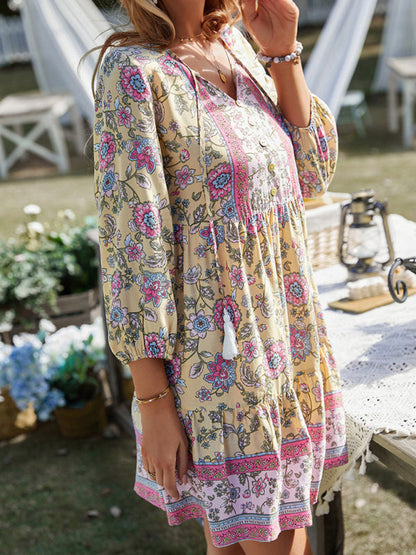 Maya - Women's Bohemian Floral Print Dress with V-Neck and Tiered Skirt - photo 11