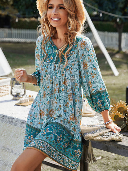 Ayla - Women's Bohemian Floral Print Mini Dress - photo 8