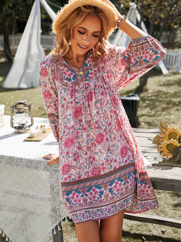 Ayla - Women's Bohemian Floral Print Mini Dress - photo 5