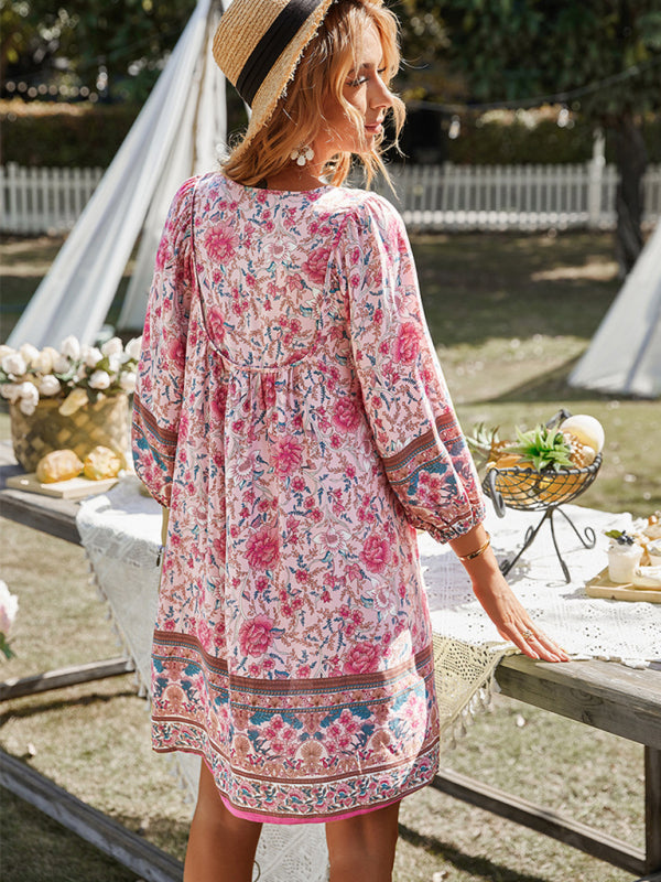Ayla - Women's Bohemian Floral Print Mini Dress - photo 3