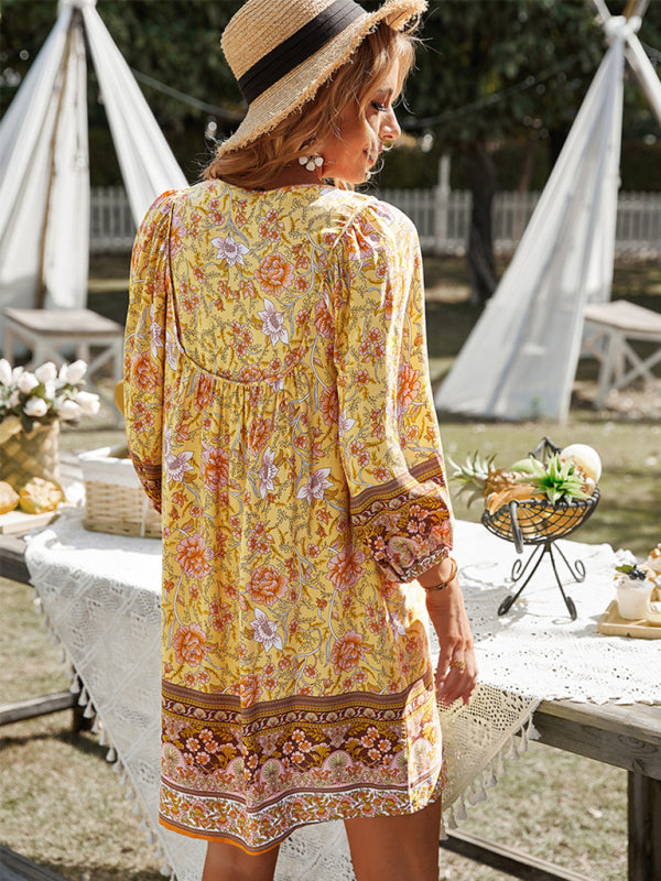 Ayla - Women's Bohemian Floral Print Mini Dress - photo 10
