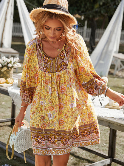 Ayla - Women's Bohemian Floral Print Mini Dress - photo 9