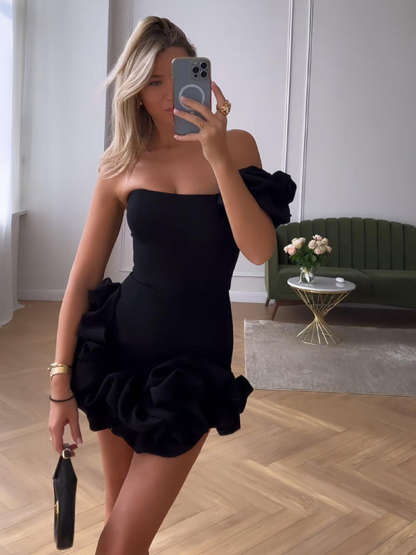 Paloma - Women's One-Shoulder Mini Dress with Ruffled Hem and Slim Fit - photo 5