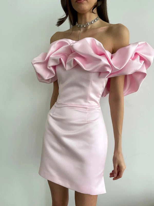 Helena - Women's Ruffled Neckline Off-Shoulder Mini Dress with Fitted Silhouette - photo 9