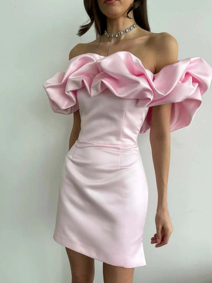 Helena - Women's Ruffled Neckline Off-Shoulder Mini Dress with Fitted Silhouette - photo 9