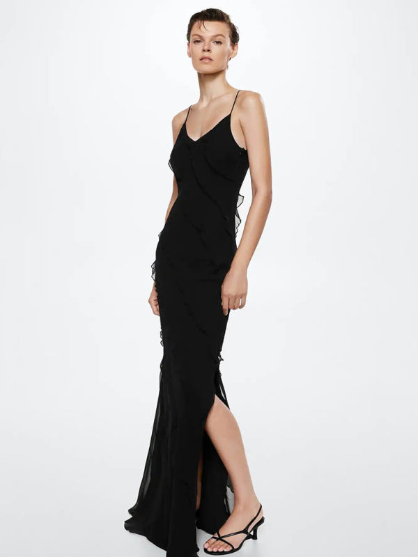 Polly - Women's Ruffled Maxi Dress with Spaghetti Straps and V-Neckline - photo 5