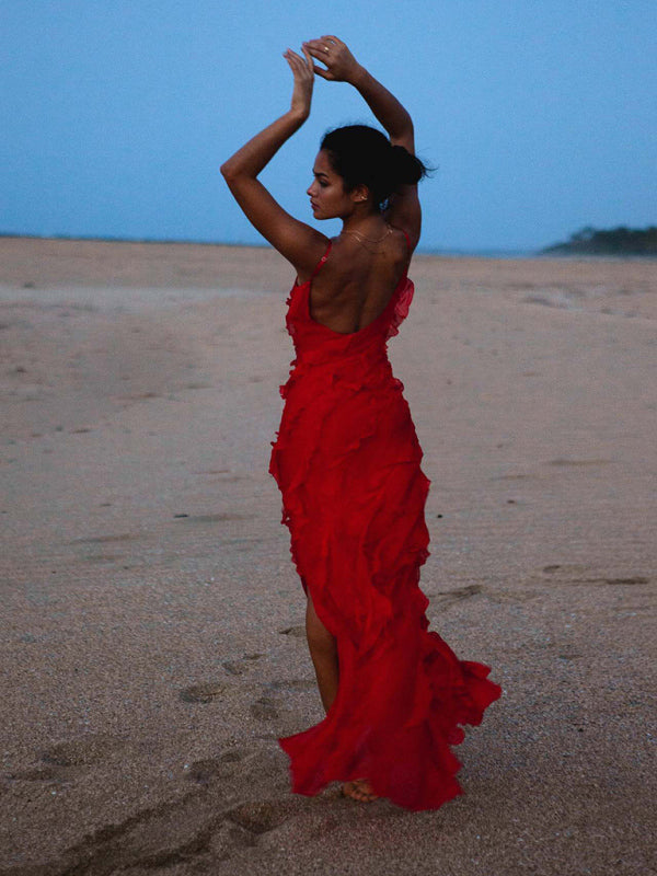 Polly - Women's Ruffled Maxi Dress with Spaghetti Straps and V-Neckline - photo 2