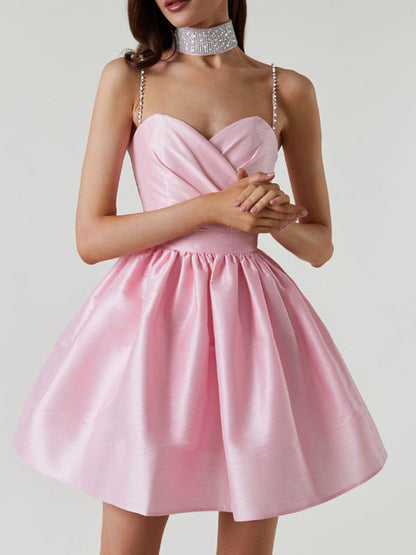 Lorelai - Women's Sweetheart Neckline Mini Dress with Rhinestone Straps and Pleated Skirt - photo 8